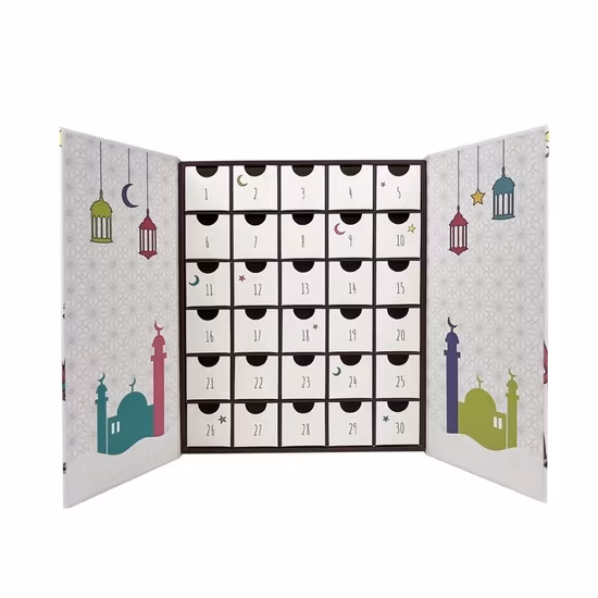 Custom Design Paper Packaging Boxes Food Grade Chocolate Gift Holiday Gift 12 Days Christmas Counting Countdown Ramadan Advent Calendar Blind Box