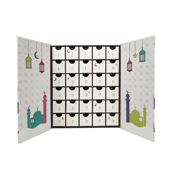 Custom Design Paper Packaging Boxes Food Grade Chocolate Gift Holiday Gift 12 Days Christmas Counting Countdown Ramadan Advent Calendar Blind Box