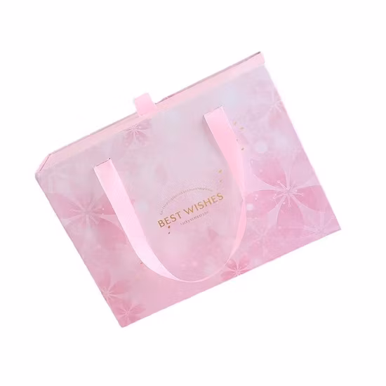 Échantillon gratuit logo personnalisé sac de papier en carton rose de luxe avec poignée en ruban