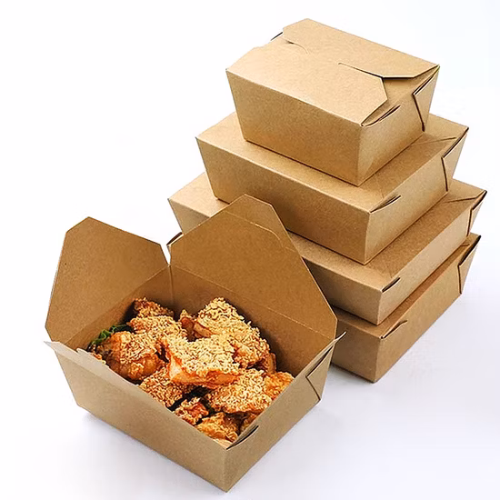 Emballage de papier imprimé biodégradable à emporter jetable pour restauration rapide